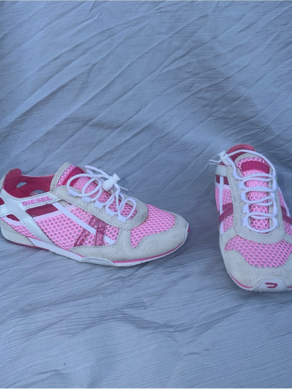 Diesel Paramarta W Sneakers Womens 7.5 Pink Leather Lace Up Shoes Vintage Active